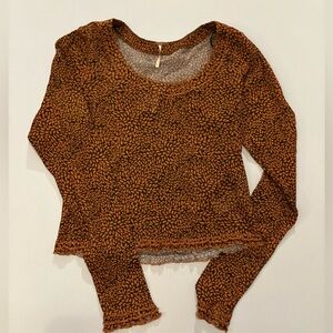 Free People Burnt Orange and Black Sheer Patterned Top